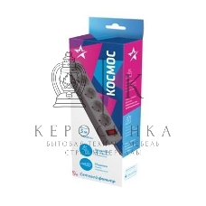 Удлинитель с сетевым фильтром Космос 5х5 м с заземл. 10А IP20 2.2 кВт 3х0.75 индикатор сети серый