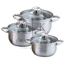 Набор посуды Kelli KL-4201 6 пред.(6 пред.: Кастрюля с жаропрочной стеклянной крышкой 2 л. Кастрюля с жаропрочной стеклянной крышкой 2.6 л. Кастрюля с жаропрочной стеклянной крышкой 3.6 л. Высококачественная нержавеющая сталь 18/10. 5-ти слойное капсульно