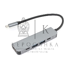 Адаптер Type-C на HDMI, USB 3.0*2 + 2 Type-C для MacBook, серый