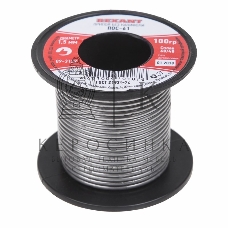 Припой без канифоли ПОС-61 Rexant, 100 г, Ø1,5 мм, (олово 61%, свинец 39%), катушка