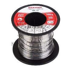 Припой без канифоли ПОС-61 Rexant, 100 г, Ø0,8 мм, (олово 61%, свинец 39%), катушка