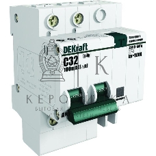 Выключатель автоматический дифференциального тока DEKraft 2п C 10А 30мА тип AC 4.5кА ДИФ-101 4.5мод. DeKraft 15002DEK