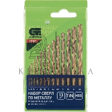 Набор нитридтитан Сибртех, сверл по металлу, 1,5-6,5мм НSS,13 шт