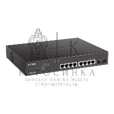 Коммутатор D-Link DGS-1100-10MPPV2/A3A, L2 Smart Switch with 8 10/100/1000Base-T ports and 2 1000Base-X SFP ports (6 PoE ports 802.3af/802.3at (30 W), 2 ports 802.3af/802.3at/802.3bt (90W), PoE Budget 242 W).8K