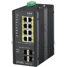 Коммутатор ZYXEL RGS200-12P, 12 Port managed PoE Switch, 240 Watt PoE, DIN Rail, IP30, 12-58V DC