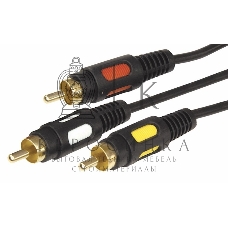 Шнур Rexant 3 RCA - 3 RCA, длина 3 метра, черный (GOLD)