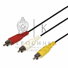 Шнур Rexant 3 RCA - 3 RCA, 5 м, черный (10 шт./уп.)