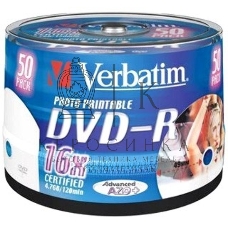 Диск DVD-R Verbatim 4.7Gb 16x Cake Box (50шт) Printable (43533)