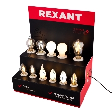 Демо-тестер Rexant акриловый для ФИЛАМЕНТА (AC 220V с шнуром питания 1.2 метра, с выключателем на корпусе, цоколи E14 x 6 шт.)