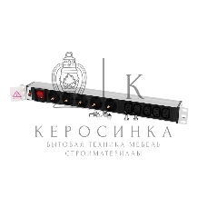 Блок розеток ЦМОRem-10 без шнура с выкл., 5 Schuko, 5 IEC 60320 C13, вход IEC 60320 C14, 10A, алюм., 19