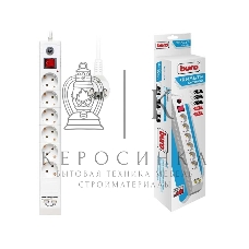 Удлинитель с сетевым фильтром 6х3 м с заземл. 10А IP20 BU-SP3 USB 2A-W CCA 3х0.75 белый BURO 992311