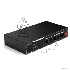 Коммутатор неуправляемый 6-портовый с РоЕ Dahua DH-SF1006LP, 4xRJ45 100Mb PoE, 2xRJ45 100Mb uplink, суммарно 36Вт, коммутация 1.2 Гбит/с, MAC-таблица 2K, металл