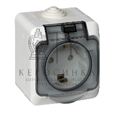 Розетка 1-м ОП Этюд 16А с защ. крышкой защ. шторки с заземл. IP44 белый SchE PA16-044B