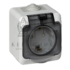 Розетка с заземлением со шторками 16А 250B, СЕРЫЙ, ЭТЮД IP44 O/У