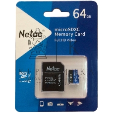 Флеш карта microSDHC 64Gb Netac P500 NT02P500STN-064G-R (с SD адаптером) 80Mb/s