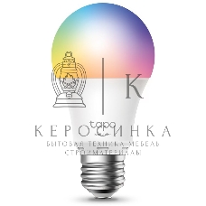 Умная многоцветная Wi‑Fi лампа Tapo Smart WiFi Bulb, A60 size，E27 base, 9.5W, 16 million colors, 2000k-6500k tunable white, 800 lumens brightness and diммable, 802.11b/g/n 2.4G WiFi connection, work with 200-240 V, 50/60 Hz power voltage and frequency, wo
