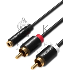 Кабель Vention аудио Jack 3,5 мм F/2RCA M - 1м Серый/черный VAB-R01-S100
