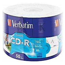 Диск CD-R Verbatim 80min, 700mb, 52x Shrink/50 Ink Print 43794
