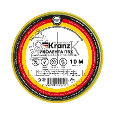 Изолента ПВХ Kranz 0.13х15 мм, 10 м, желто-зеленая (10 шт./уп.)