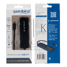 Разветвитель USB3.1 Gembird UHB-C425, 2xUSB, 2xType-C, с доп.питанием (порт Type-C), кабель Type-C 19см