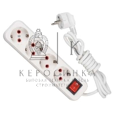 Удлинитель LEZARD 720-0403-402с/з 4 входа 3 м с выключателем серии LILA