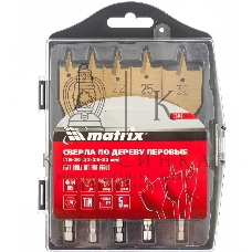 Набор сверл Matrix перовых по дереву, 16-20-22-25-32 мм 5 шт пластик