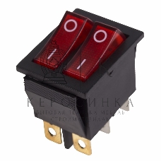 Выключатель клавишный Rexant 250V 15А (6с) ON-OFF красный с подсветкой двойной