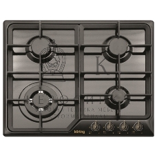 Встраиваемая газовая панель Korting HG 630 CTSN, электроподжиг, газ-контрол, чугунные решетки, адаптер для WOK-конфорки, матовый черный, цвет ручек-бронза